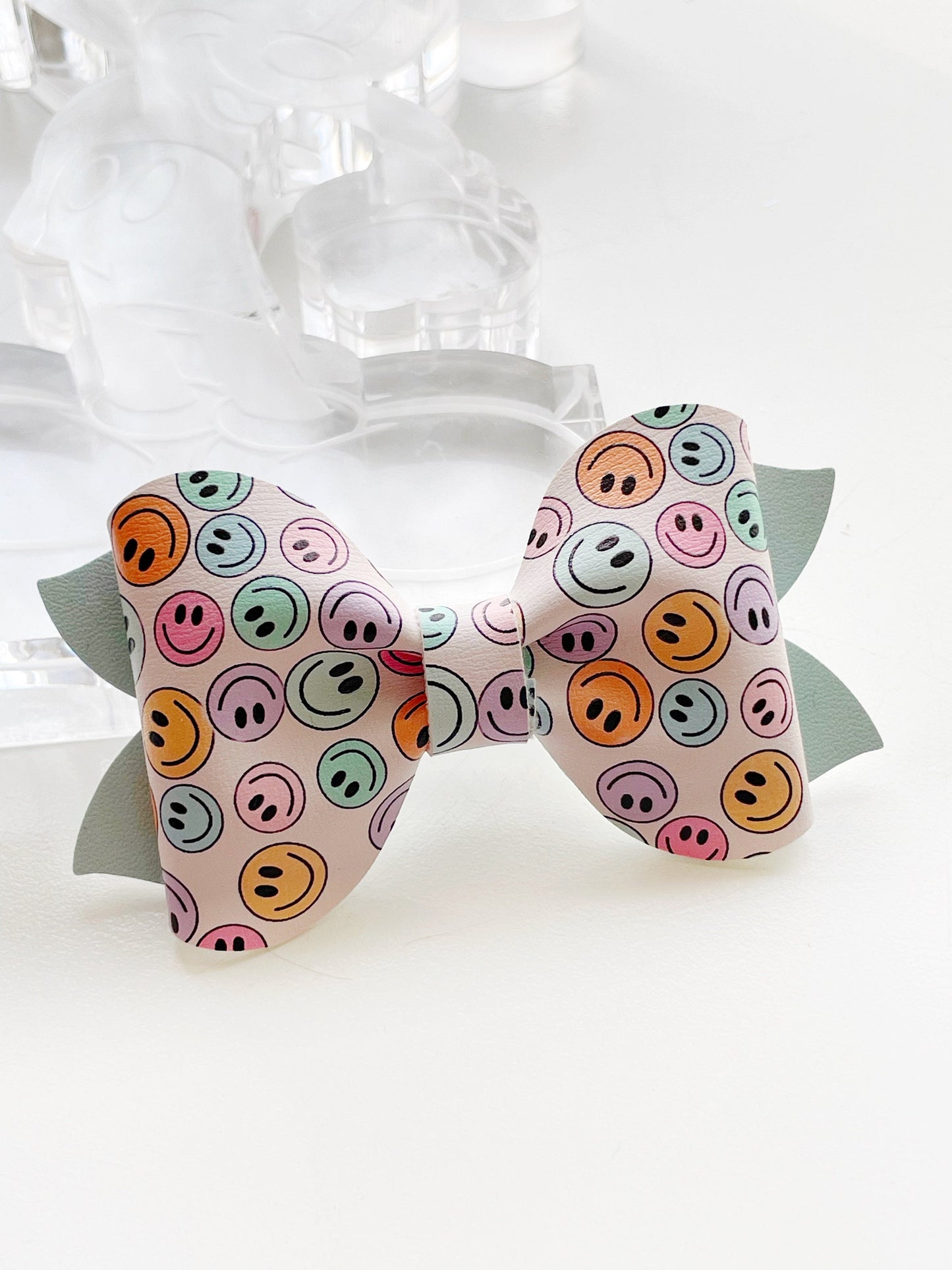 Happy Faces Vegan Leather Hair Bow