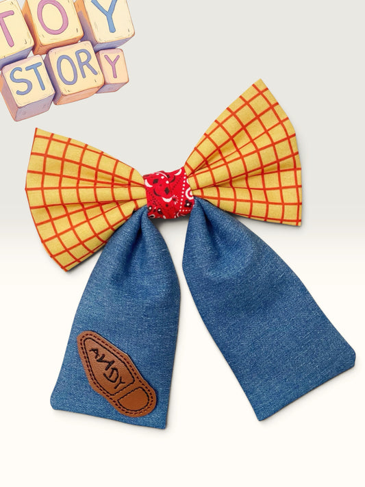 Woody Inspired Hair Bow, Cowboy Hair Bow, Large Fabric Bow