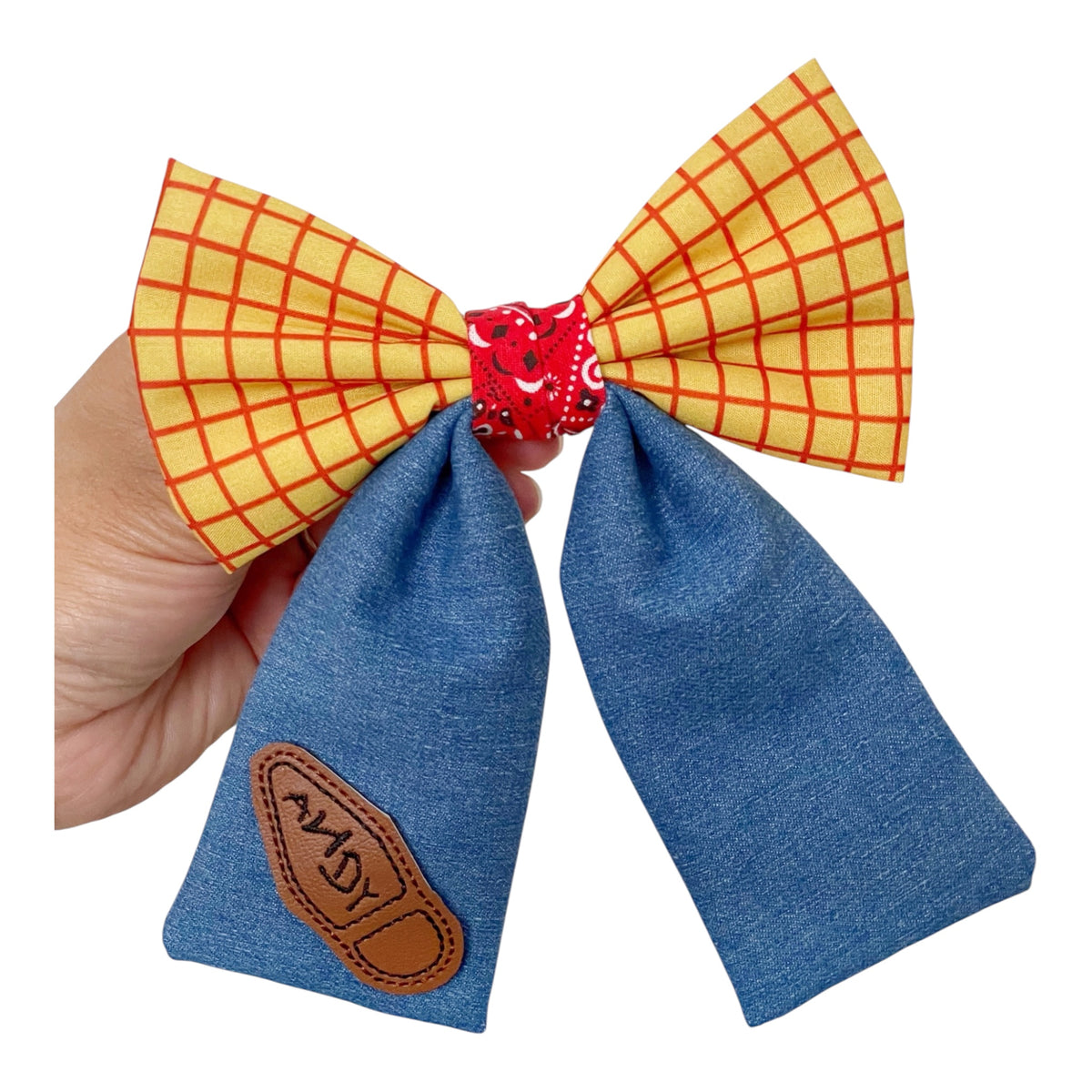 Woody Inspired Hair Bow, Cowboy Hair Bow, Large Fabric Bow