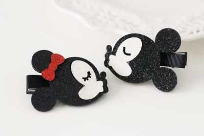 Glitter Minnie Mickey Hair Clip Set
