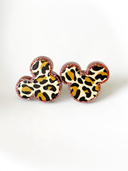 Leopard Mickey Studs Earrings