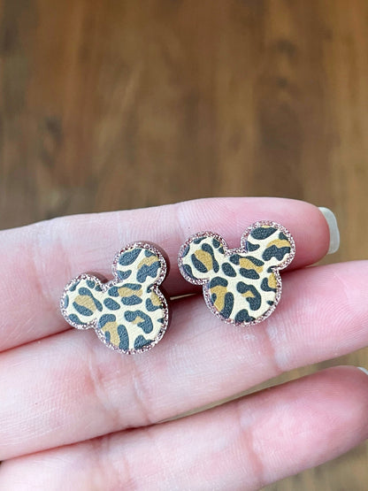 Leopard Mickey Studs Earrings