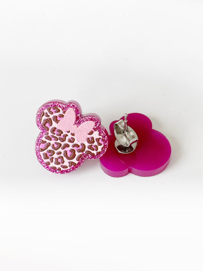 Pink Leopard Studs Earrings