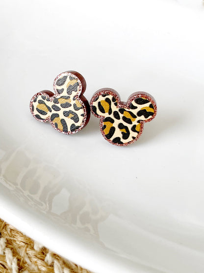Leopard Mickey Studs Earrings