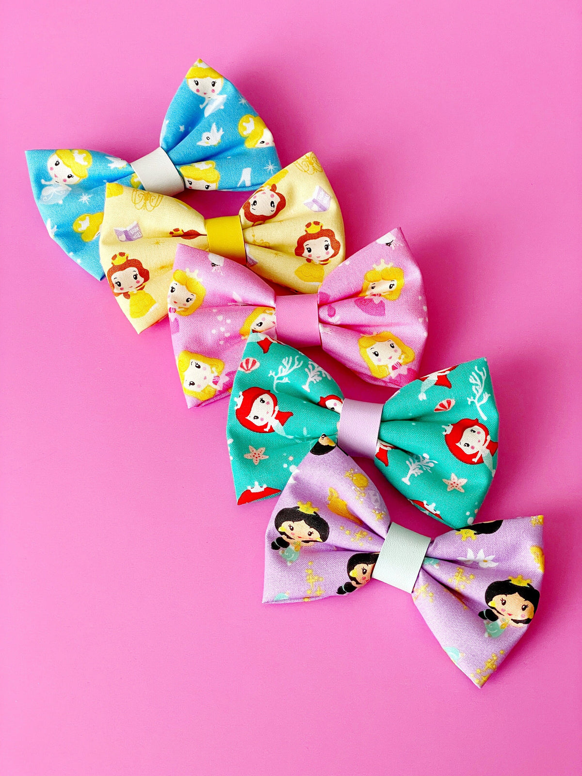 Princess Hair Bow Clip,  Princess Fabric Bow, Princess Jasmine Hair Bow, Aurora Hair Clip, Cinderella Hair Bow, Belle Hair Bow, Ariel Bow