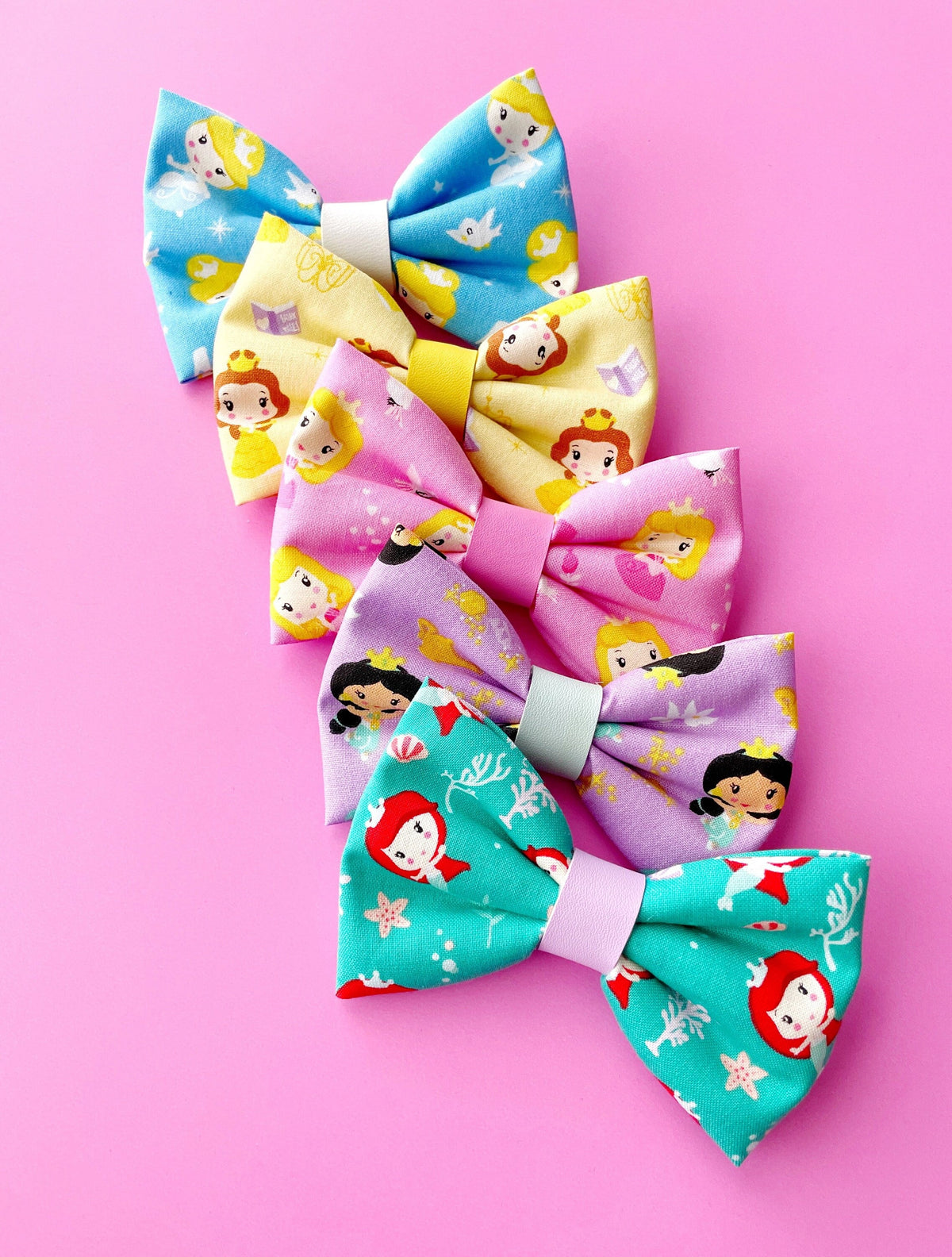Princess Hair Bow Clip,  Princess Fabric Bow, Princess Jasmine Hair Bow, Aurora Hair Clip, Cinderella Hair Bow, Belle Hair Bow, Ariel Bow