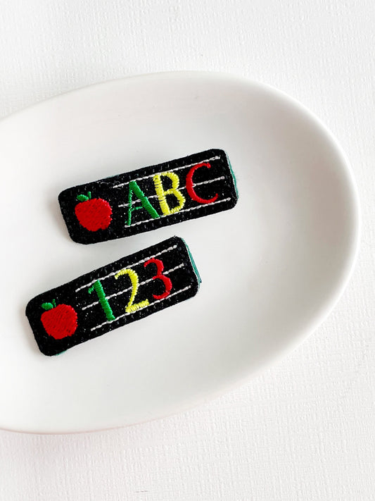 Back To School Clips, Number Felt Clips, School Hair Bows, Feltie Clips, Red AppleFelt Clip, Felt Clip Set, Felt School Clip