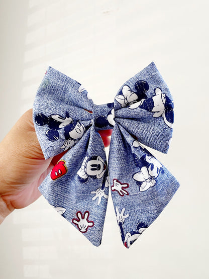 Mickey And Minnie Denim Hair Bow
