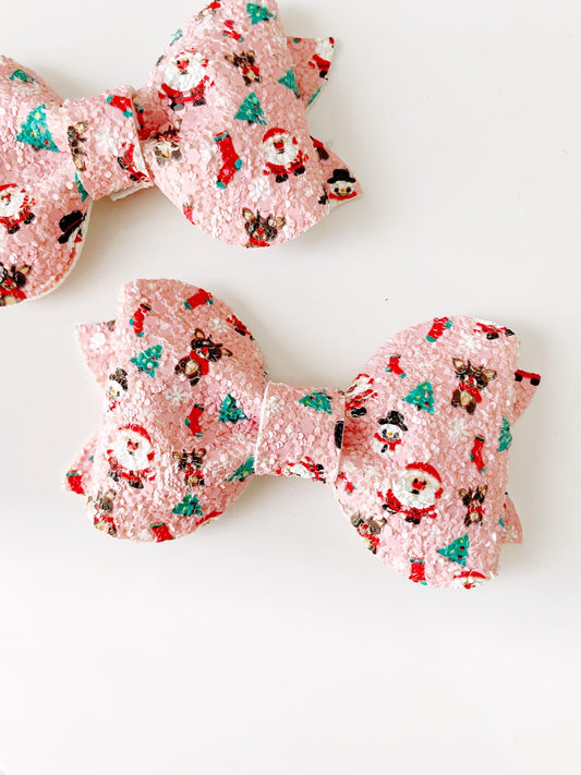 Pink Santa Claus Christmas Hair Bow